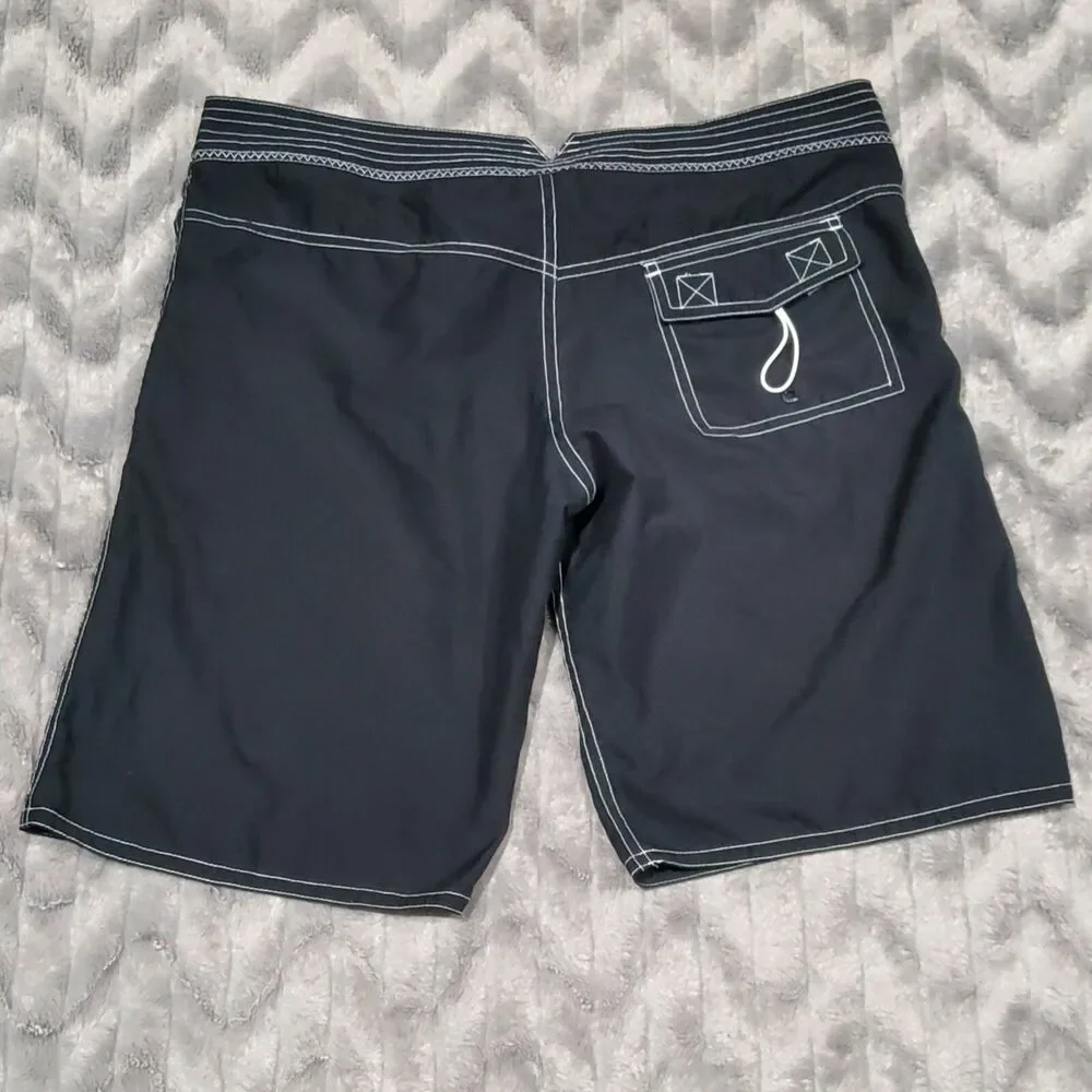 Brents Surf Garments Mens Size L Black White Polyester Swim Board Surf Shorts